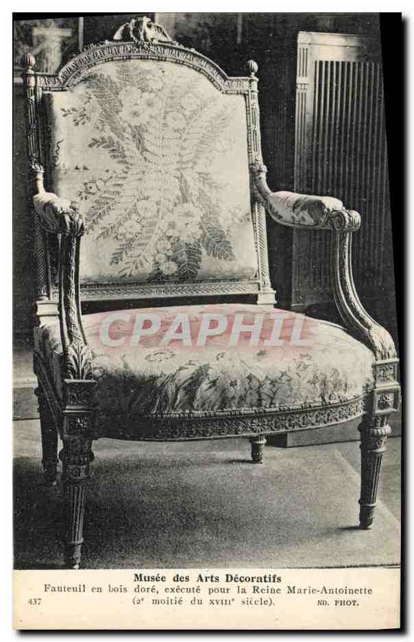 Fauteuil en bois doré, exécuté pour la Reine Marie-Antoinette — Musée des Arts Décoratifs — n° 437