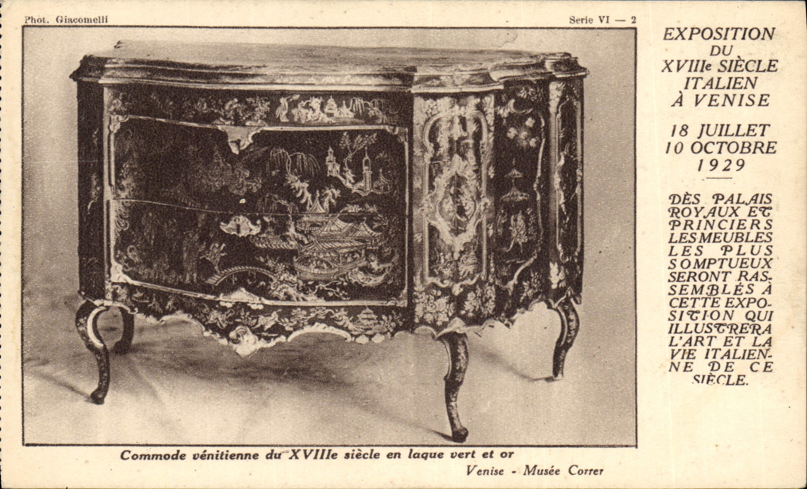 Mueble de tocador veneciano del siglo XVIII en lacado verde y oro — Exposición del siglo XVIII italiano en Venecia — Fot. Giacomelli, Serie VI - 2