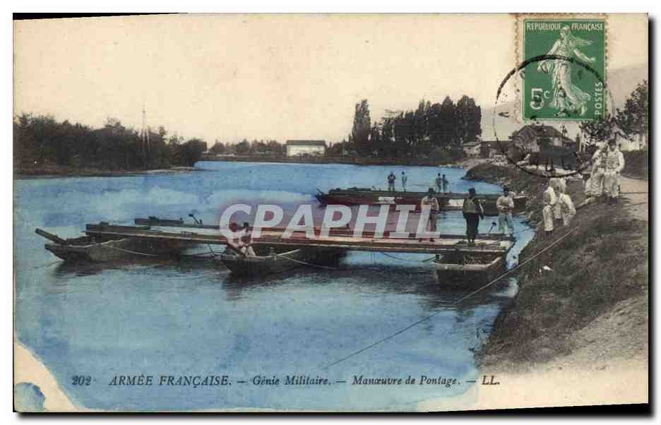 CPA Militaria Genie militaire Manoeuvre de pontage