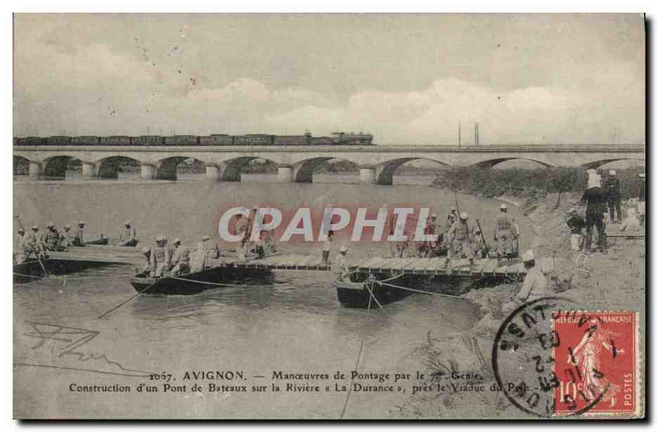 Avignon — Manœuvres de pontage sur la Durance près du viaduc — Génie