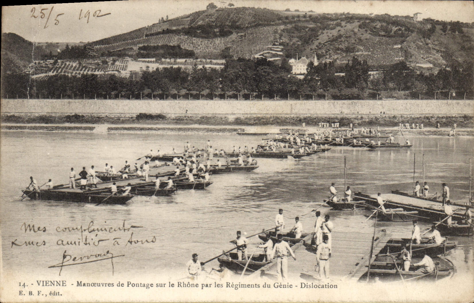 Vienne - Manœuvres de Pontage sur le Rhône par les Régiments du Génie - Dislocation - E. B. F., édit.