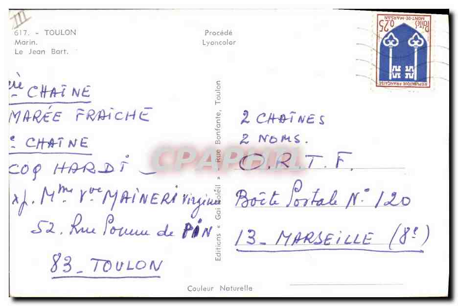 CPM Bateau Toulon Le Jean Bart  — Verso