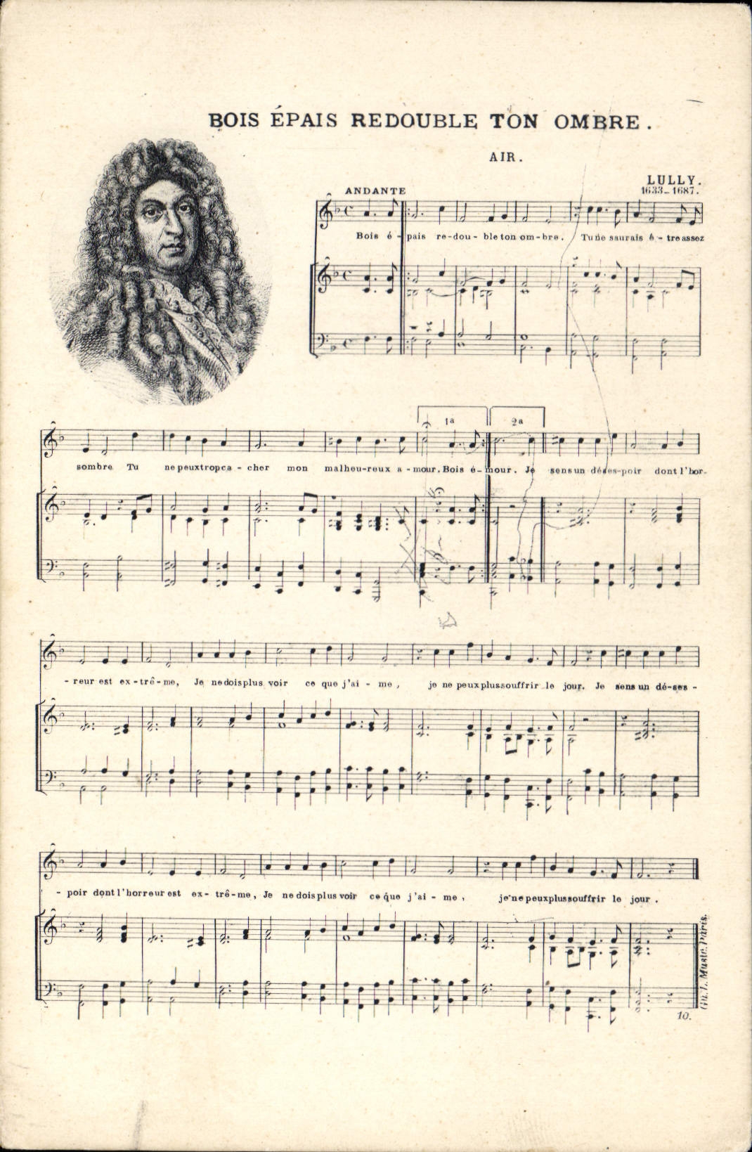 Portrait de Lully — Air : Bois épais redouble ton ombre — Éditeur L. Ménard, n°10