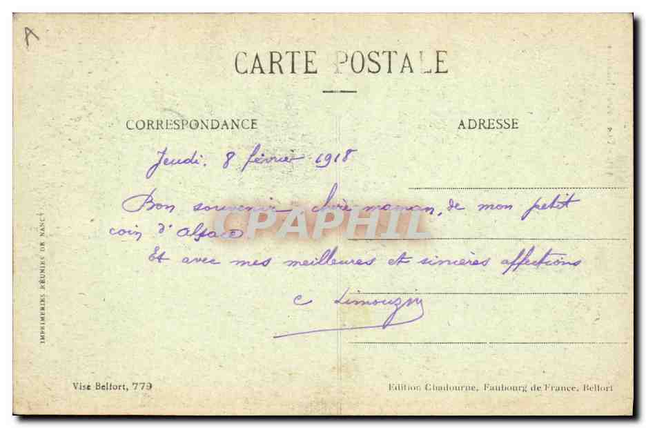 CPA Folklore Alsace Une petite Alsacienne  — Verso