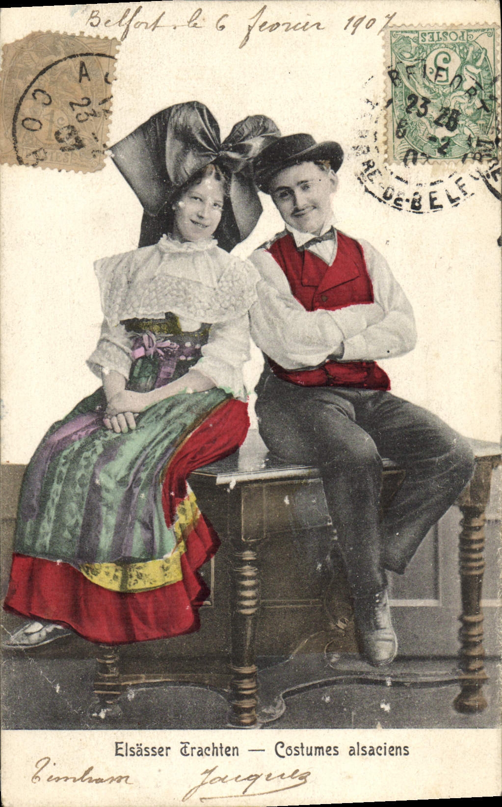 CPA Folklore Alsace Costumes Alsaciens 