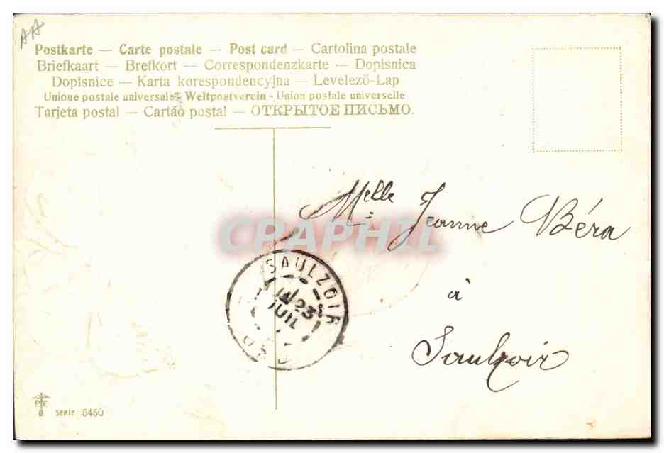 Oiseau portant une lettre — Roses — Éditeur série 5450 — Achterkant