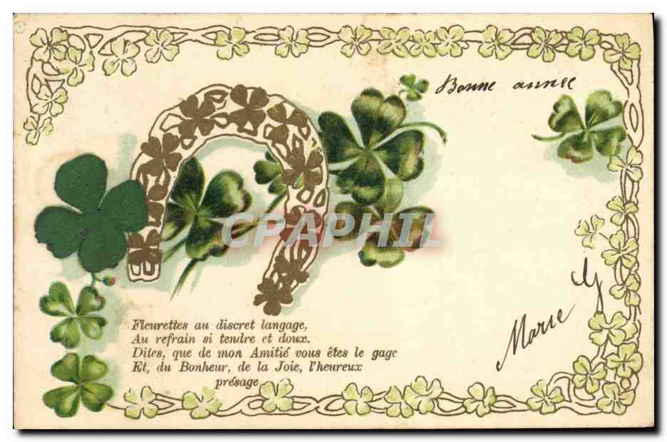 Fleurs de trèfle et sablier — Bonne année — éditeur non visible
