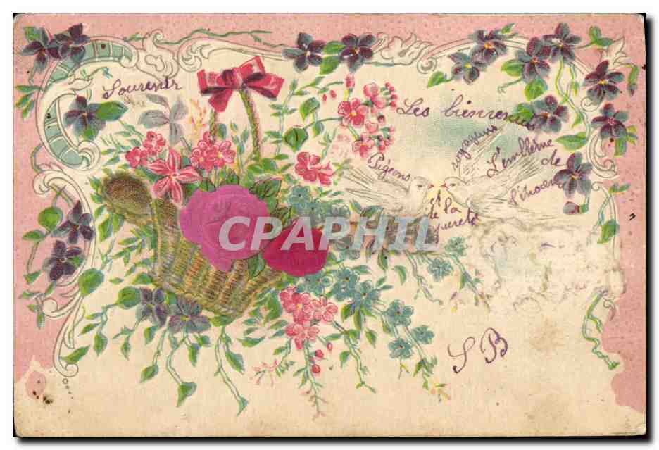Bouquet de fleurs et oiseaux — Carte postale décorative — éditeur non identifié