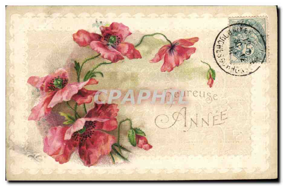 Fleurs de pavot — Félicitations — Carte postale de la Union postale universelle