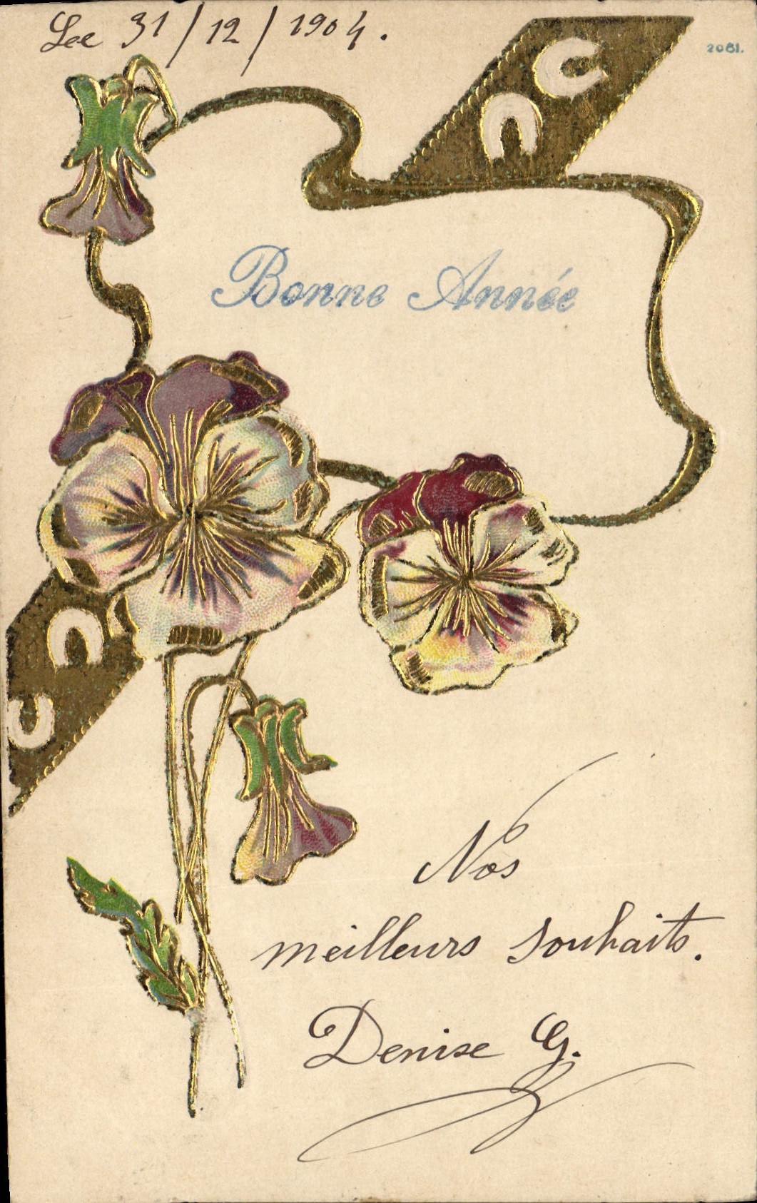 Fleurs — Carte de vœux pour l'année 1904 — éditeur inconnu, n° 2061