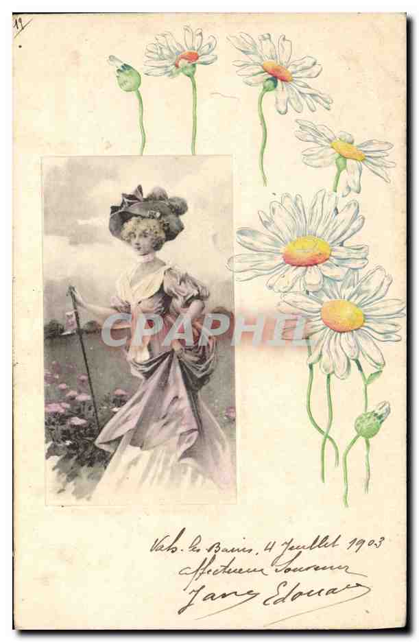 Femme en robe de bal — champ de marguerites — éditeur anonyme, n° 41
