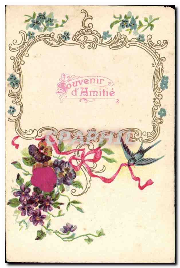 Souvenir d'Amitié — carte postale décorative avec oiseau et fleurs — éditeur : Union postale universelle, Brieckart