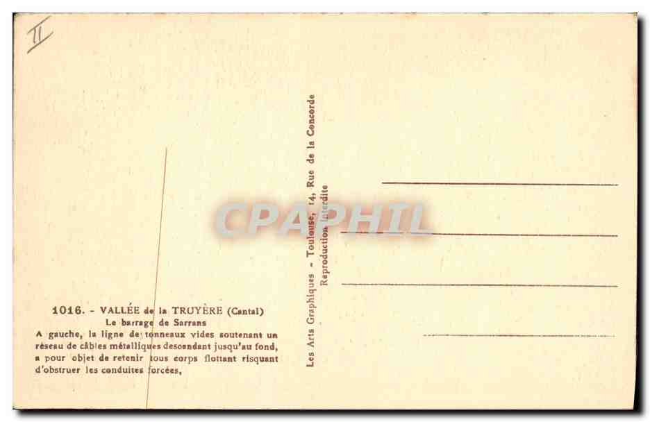CPA Electricite Vallee de la Truyere Le barrage de Sarrans — Rückseite