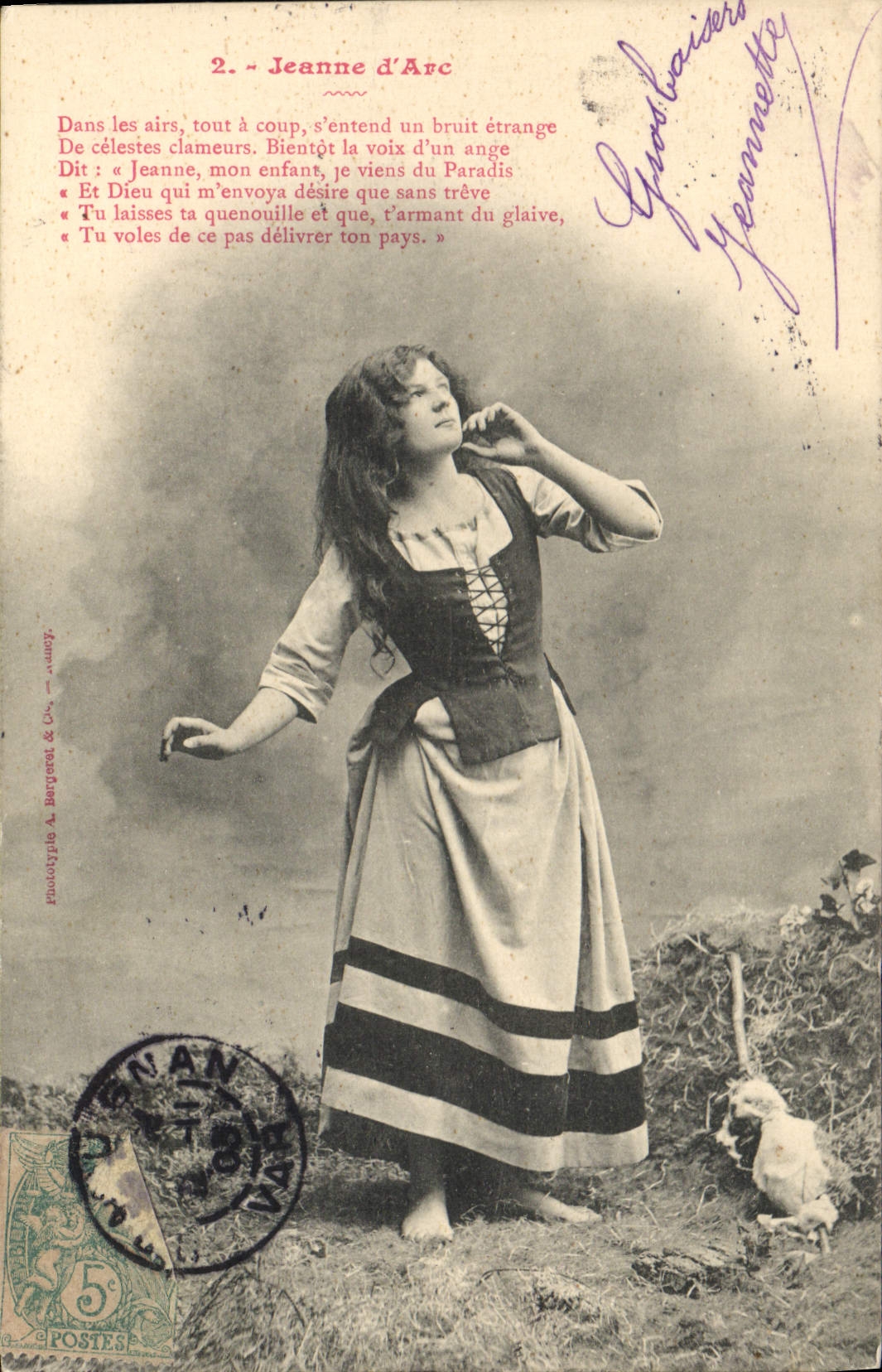 Juana de Arco — escena de la visión del ángel — fototipia A. Bergouet & Cie, Nancy