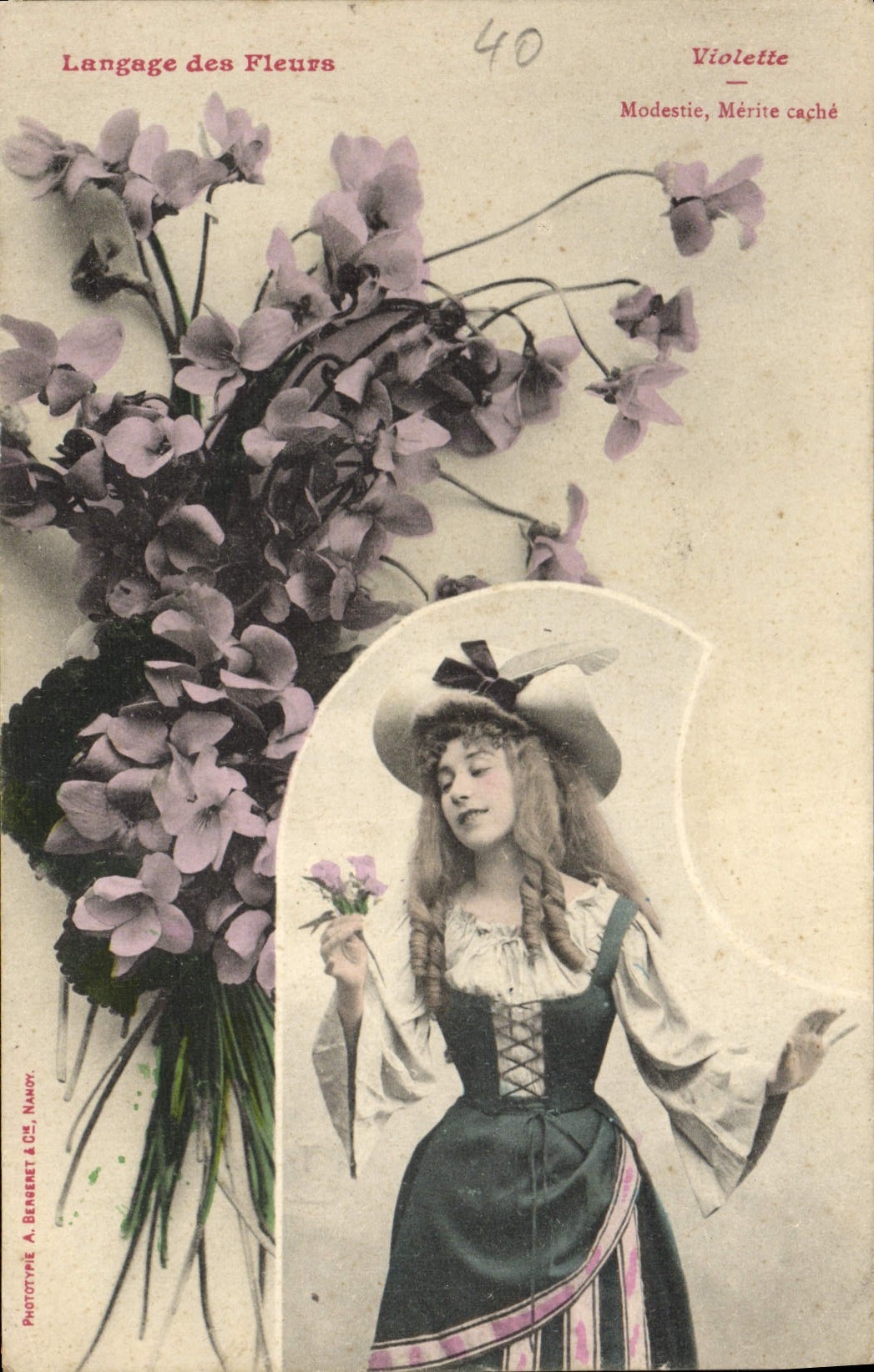 Langage des Fleurs — Violette, Modestie, Mérite caché — Phototypie A. Benseret & Cie, Nanoy