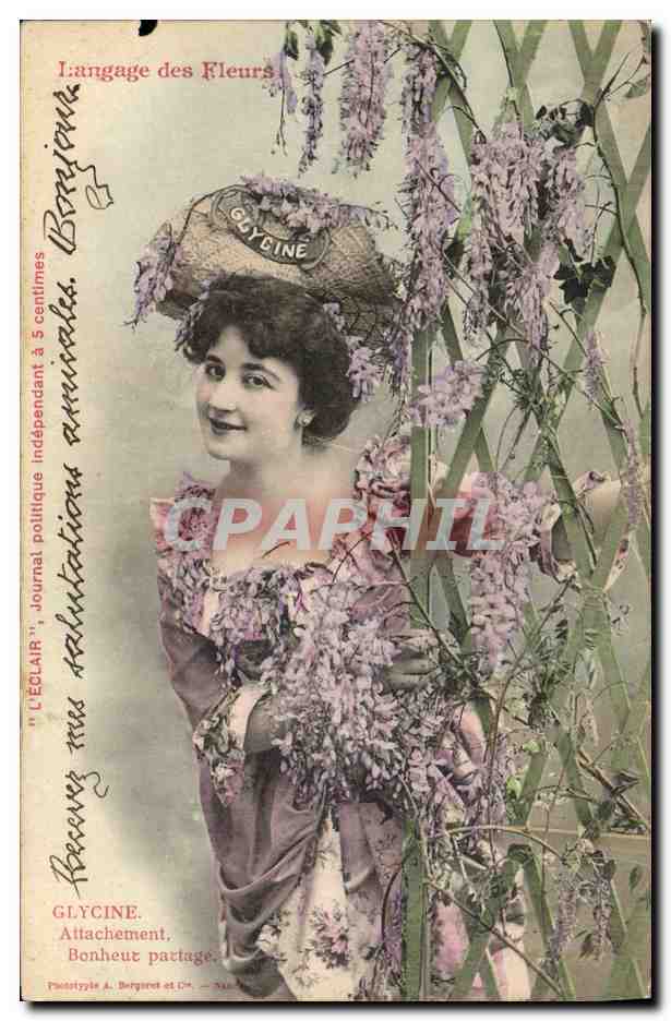 CPA Fantaisie Femme Langage des fleurs Glycine