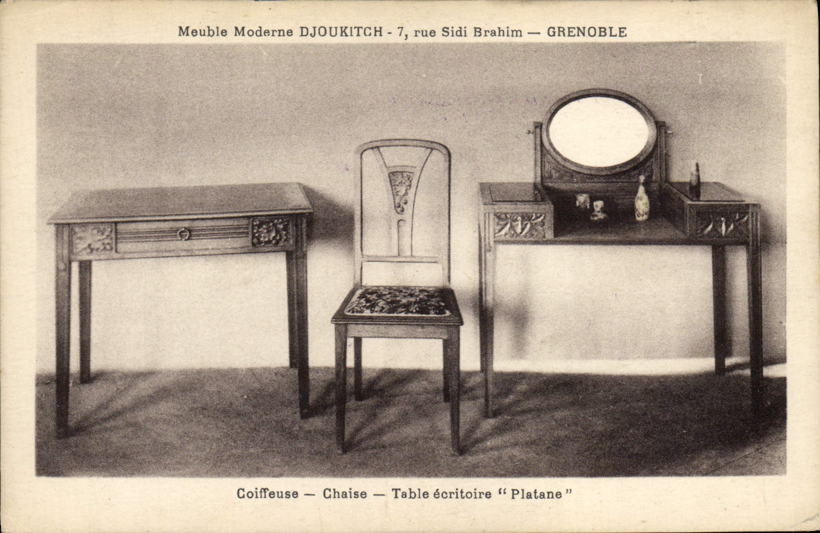 CPA Meuble moderne Djoukitch Rue Sidi Brahim Grenoble Coiffeuse Chaise Table ecritoire Platane Coiffeur 