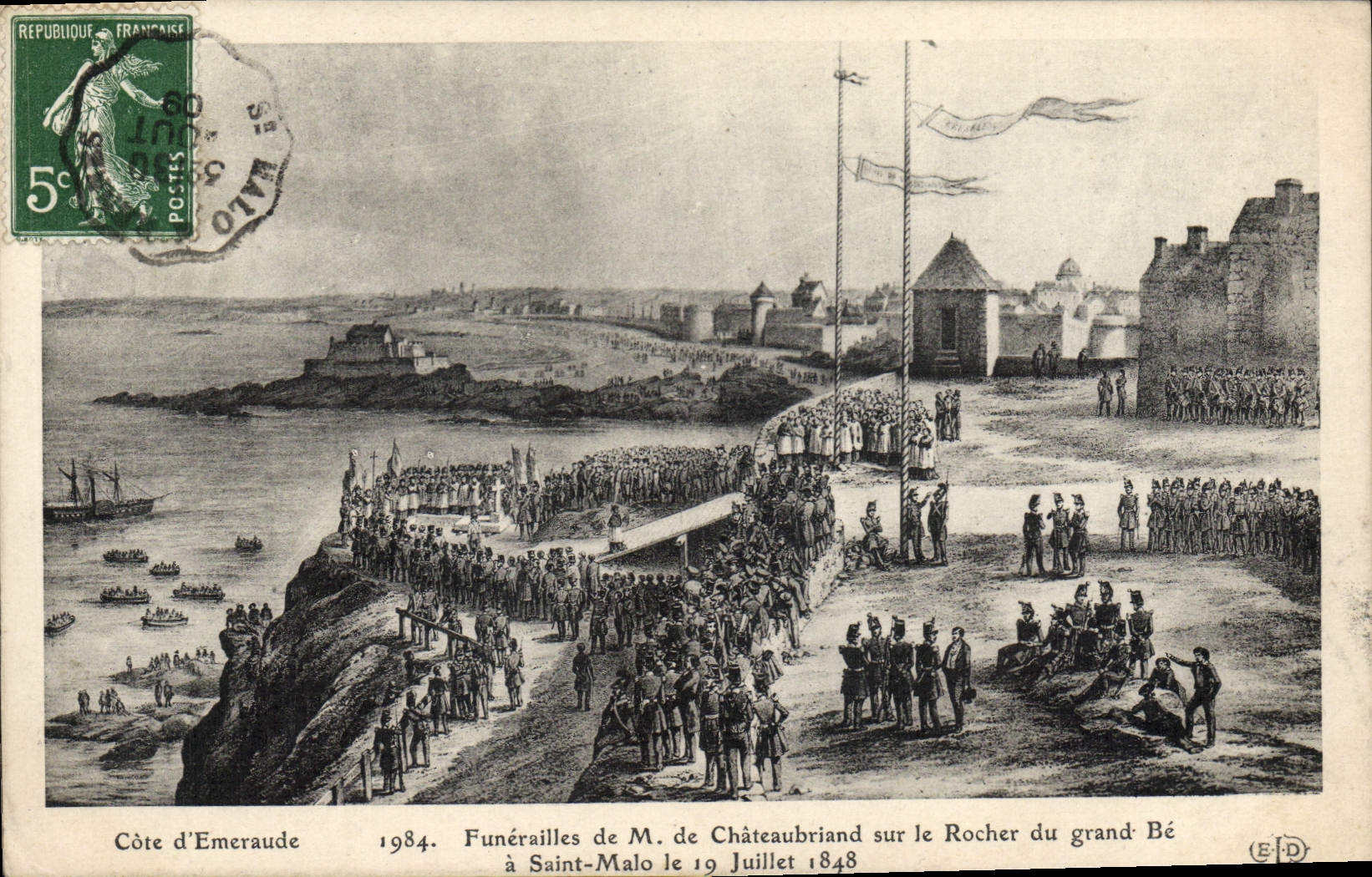 CPA Funerailles de M de Chateaubriand sur le rocher du Grand Be a Saint Malo 1848 