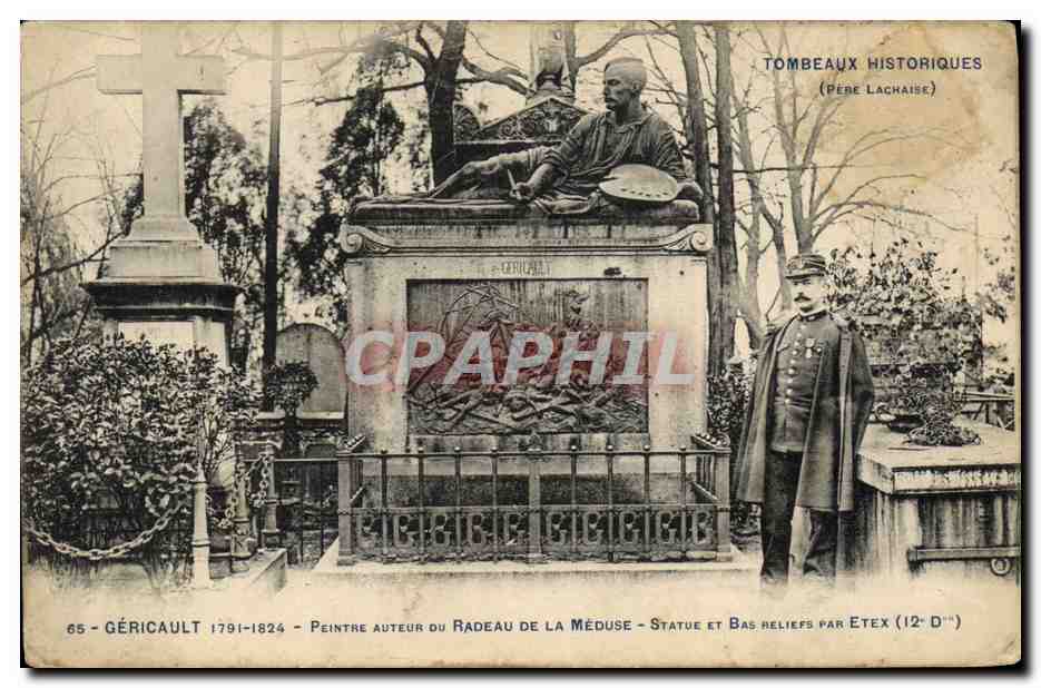 CPA Paris Pere Lachaise Gericault Peintre auteur du Radeau de la Meduse Statue et bas reliefs par Etex 