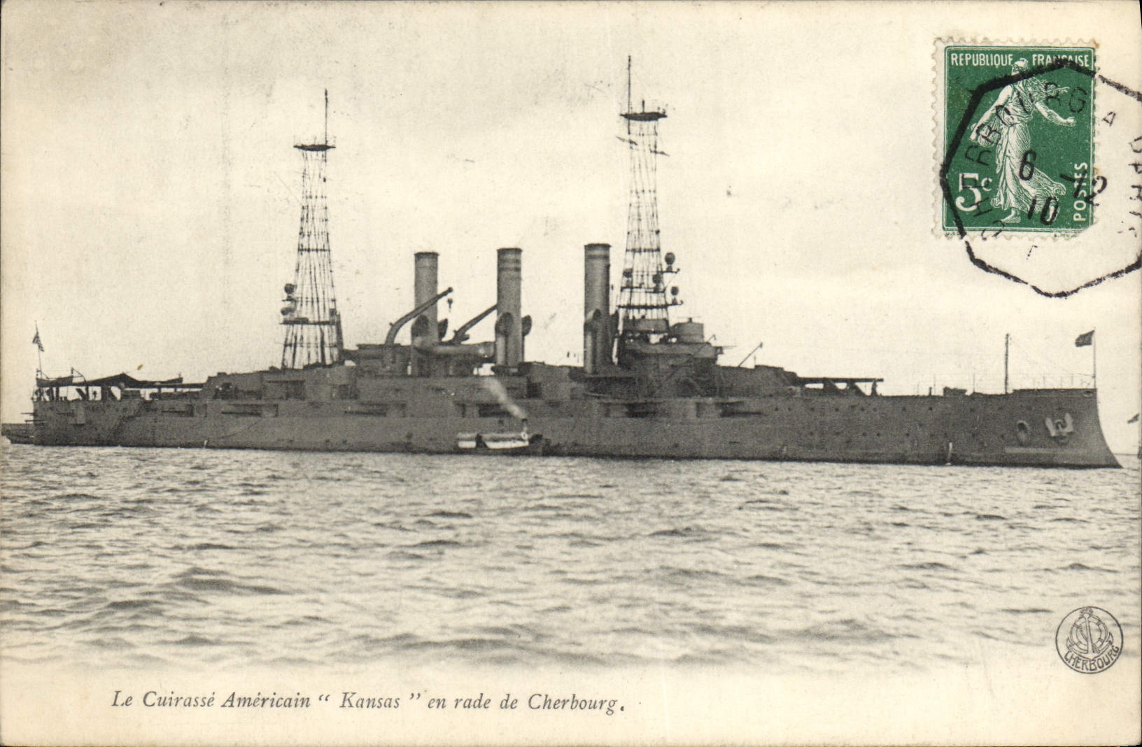 Le Cuirassé Américain "Kansas" en rade de Cherbourg — éditeur non visible, n° de série non visible
