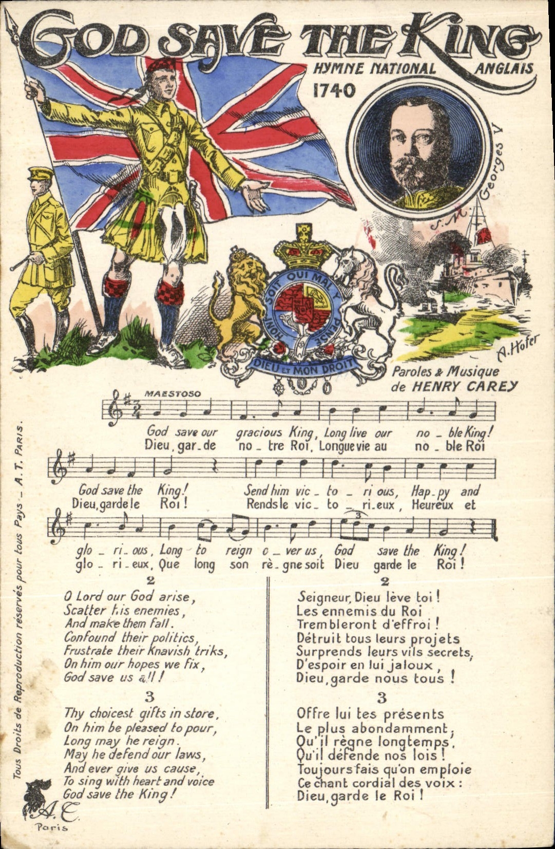 CPA God Save the king Hymne national anglais 1740 