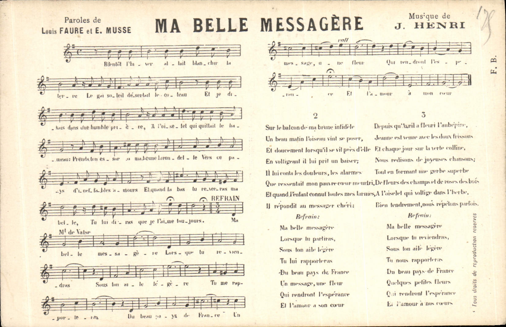 CPA Ma belle messagere Louis Faure Musse Henri 