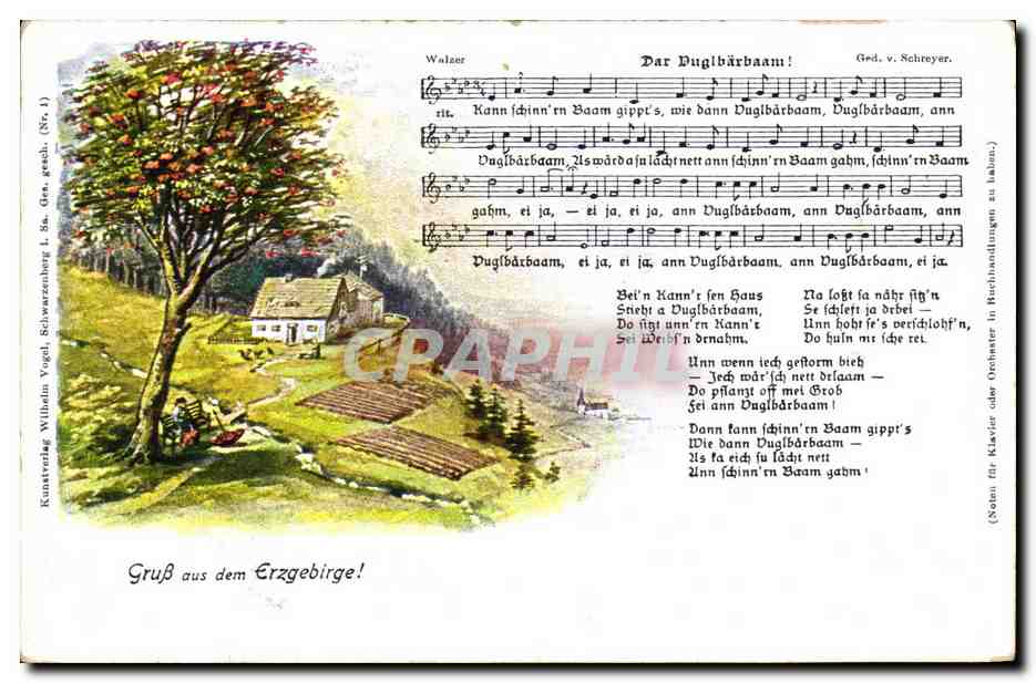 Grüße aus dem Erzgebirge! — Duglbarbaam — Wilhelm Vogel, Schwarzenberg L. Sa. Ges. gesch. (Nr. 1)