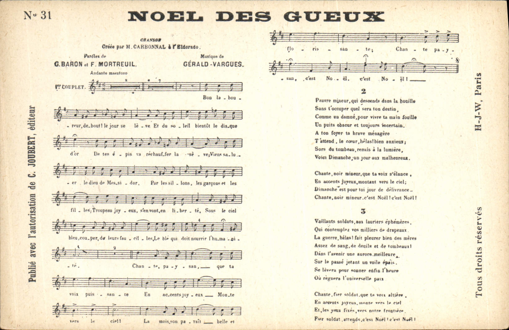 Noël des Gueux — Chanson — C. JOUBERT, éditeur, n°31