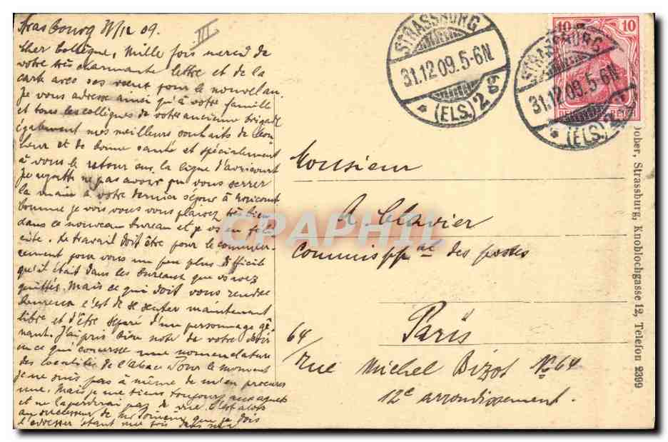 CPA Folklore Alsace Alsacienne Avion Aviation — Verso