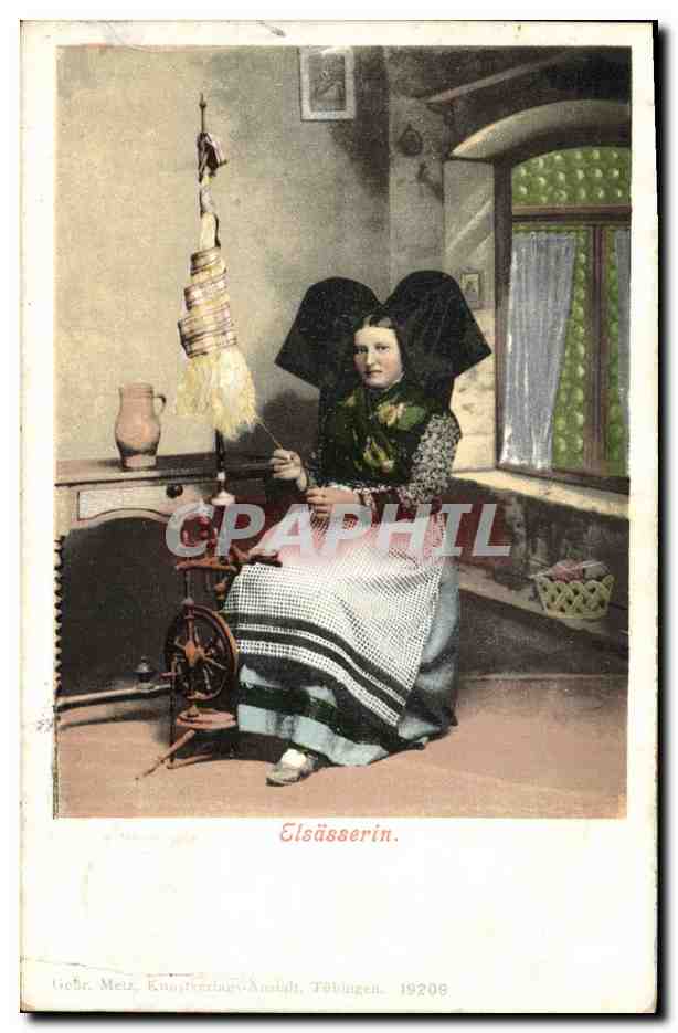 CPA Folklore Alsace Alsacienne Fileuse