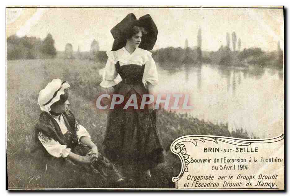 CPA Folklore Alsace Brun sur Seille Souvenir de l'excursion a la frontiere 5 avril 1914