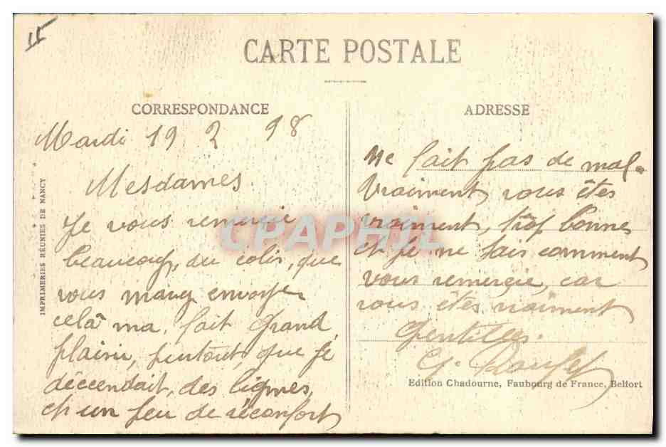 CPA Folklore Alsace Type d'Alsacienne — Verso