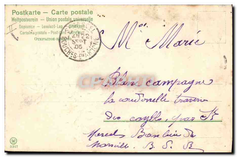 Vue de village à travers des arbres — éditeur W. 5317 — Achterkant