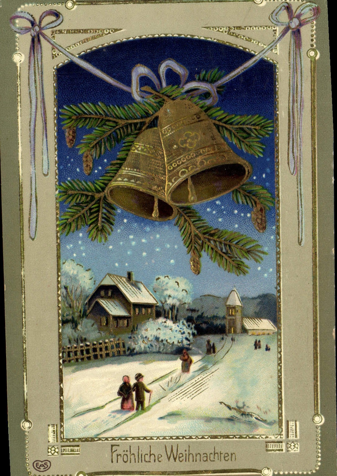 Cloches de Noël — scène hivernale — éditeur Res