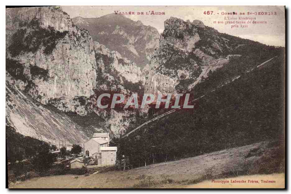 CPA Electricite Vallee de l'Aude Gorges de St Georges l'usine electrique et son grand tuyeau de descente pres Axat