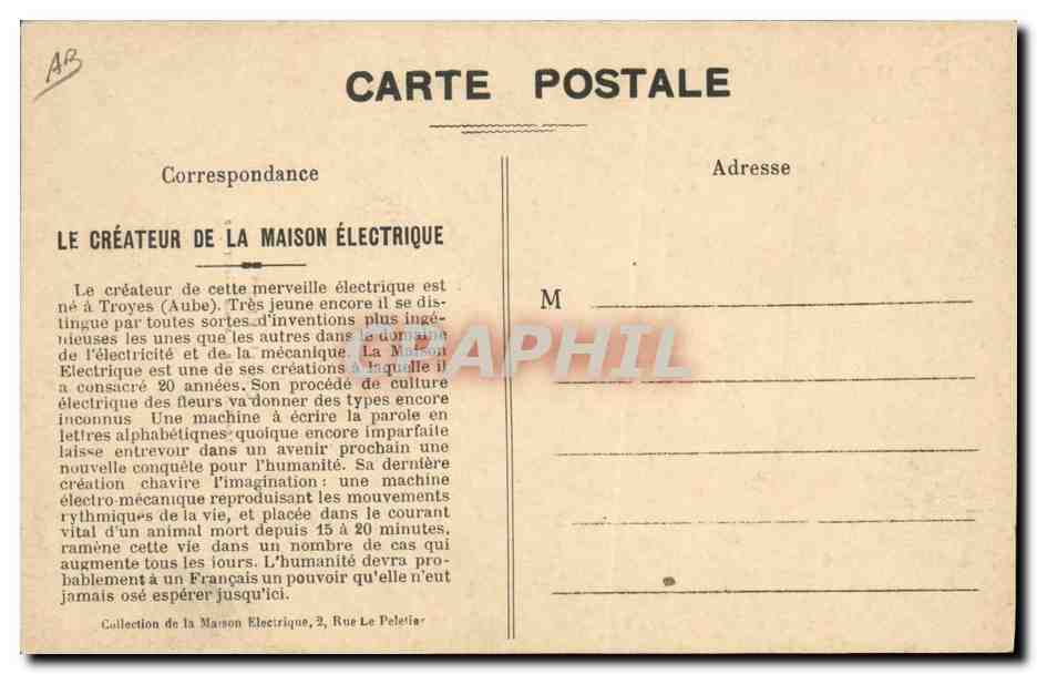 Géorgia KNAP — Créateur de la Maison Électrique — CPAPHIL — Verso