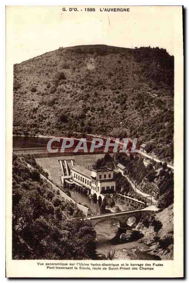 CPA Electricite Vue panoramique sur l'usine hydro electrique et le barrage des Fades Pont traversant la Sioule route de Saint Priest des Champs