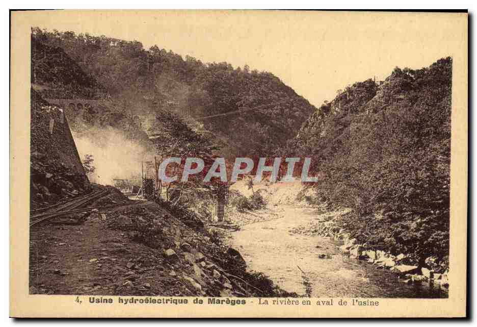 CPA Electricite Usine hydroelectrique de Mareges La riviere en aval de l'usine