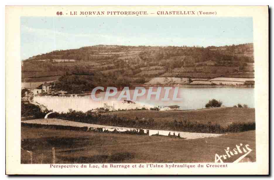 CPA Electricite Morvan Perspective du lac du barrage et de l'usine hydraulique du Crescent