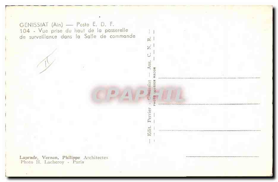 CPM Electricite Genissiat Vue prise du haut de la passerelle de surveillance dans la salle de commande — Verso
