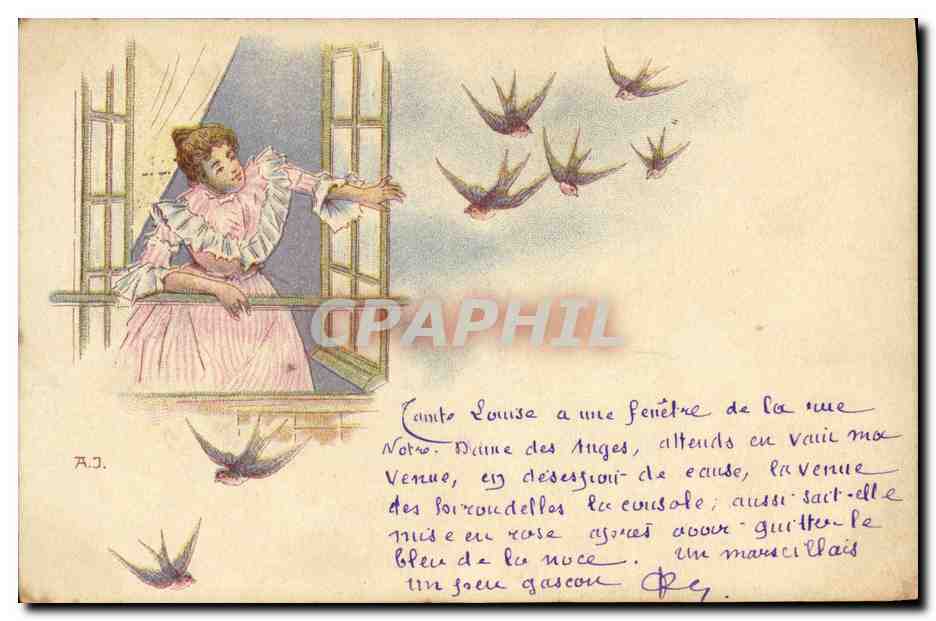 CPA Femme Hirondelles 