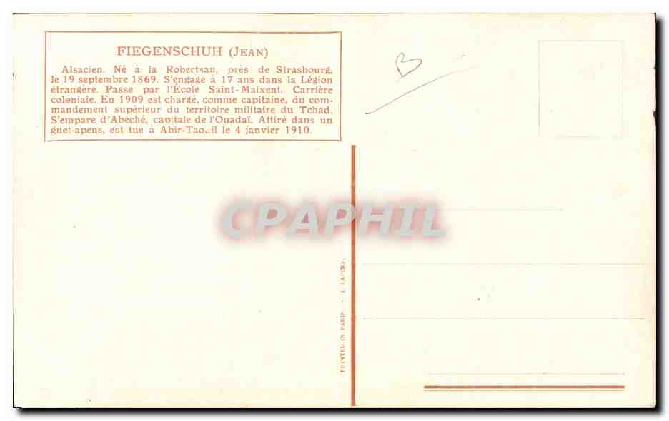 Soldat de la Légion étrangère — Action en Afrique — Éditeur CPAPHIL, n°1 — Verso
