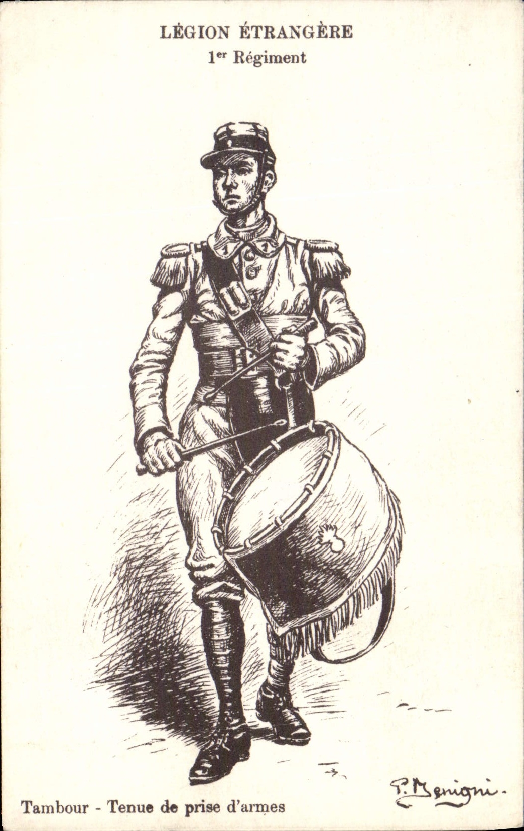 Légion Étrangère — 1er Régiment — Tambour en tenue de prise d'armes — P. Benigni