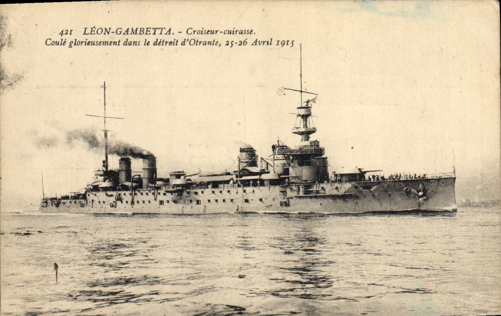 CPA Bateau Leon Gambetta Croiseur Cuirasse Coule dans le detroit d'Otrante 