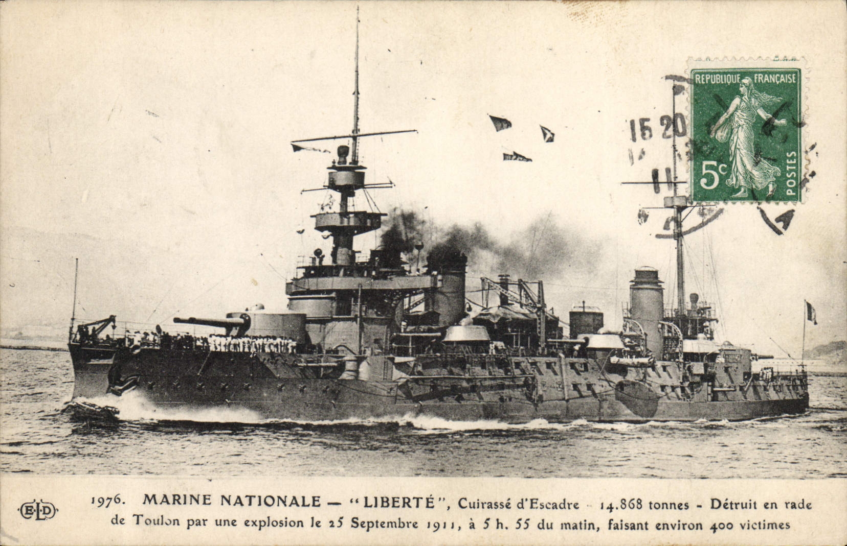 Cuirassé "Liberté" — explosion à Toulon le 25 septembre 1911 — éditeur B.P.D. n°1976