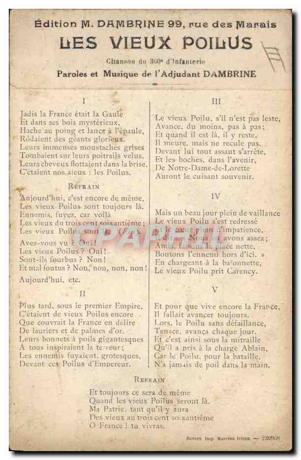 CPA Chant du 360eme Militaria Poilu Edition Dambrine Rue des Marais Les vieux poilus — Verso