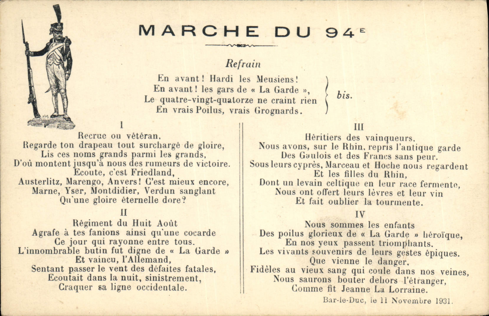 CPA Marche du 94eme Militaria 