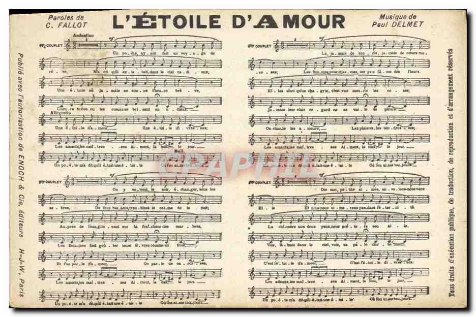 L'ÉTOILE D'AMOUR — Paroles de C. FALLÔT, Musique de Paul DELMET — Publié avec l'autorisation d'ENoch & Cie, éditeurs, H.-L-W., Paris
