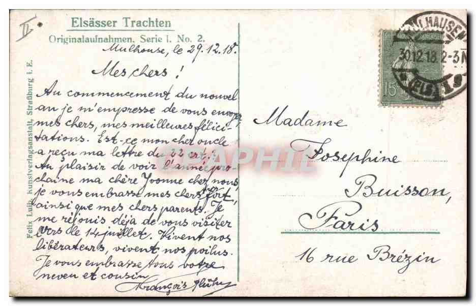 CPA Folklore Alsace Enfants  — Rückseite