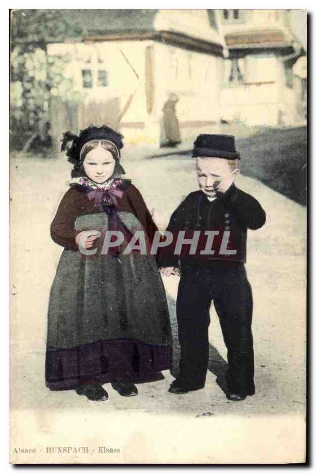 CPA Folklore Alsace Enfants Hunspach 
